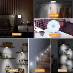 Veilleuse Led Automatique[Lot De 2],Lampe Detecteur De Mouvement Interieur,3 Modes(On/Auto/Off), Lumiere Autocollante Usb Pile Rechargeable, Led Sans Fil Pour Cuisine,Couloir,Escalier,Placard - Neuf