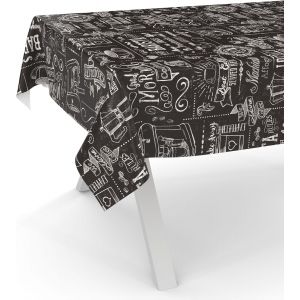 Ulteronixshop-Nappe En Toile Cir&eacute;e - Lavable - Nappe De Jardin - Imperm&eacute;able - 220 X 140 Cm - Bord Coup&eacute; - Barista - Noir - Neuf