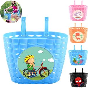 Kal-Panier Vélo Enfants, Noir Panier Avant Vélo Enfants, 20x15x13 Cm Panier Vélo Amovible Garçons, Garçon Accessoires Vélo With Autocollant, Pour Accessoires Bicyclette Garçons - Neuf