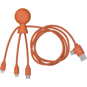 Kal-- Mr Bio 1m Câble Multi Usb 4 En 1 En Forme De Pieuvre - Chargeur Universel En Plastique Recyclé - Prise Usb Universel Usb-C, Ligthning,Micro Usb, Usb Pour Smartphone Universelle - Orange - Neuf