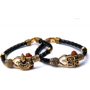 Eryi-Rudraksha Shiv Om Trishul Damroo Kada Pour Homme | Bracelet Manchette Lord Shiva Bahubali Pour Homme | Kada Religieux En Laiton | Bracelet De Taille Libre Pour Rakshabandhan - Neuf