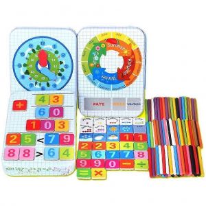 Bâtons de comptage multifonctions 6 en 1, horloge météo, semaine, mathématiques, jeux cognitifs, jouets éducatifs, apprentissage, jouets en bois pour enfants d'âge préscolaire - Neuf