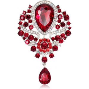 (Rouge) Broche De Bouquet De Mariée En Cristal Strass Pour Femme - Neuf