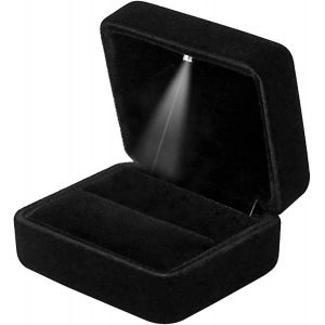 Coffret &Agrave; Bagues En Velours Avec &Eacute;clairage Led Pour Mariage, Demande En Mariage Ou Fian&ccedil;ailles (Noir) - Neuf