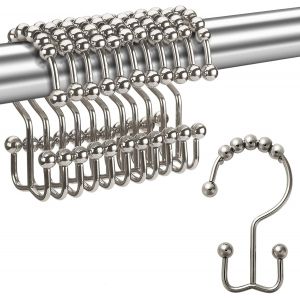 12 anneaux de rideau de douche, double glissi&egrave;re en m&eacute;tal antirouille - Neuf