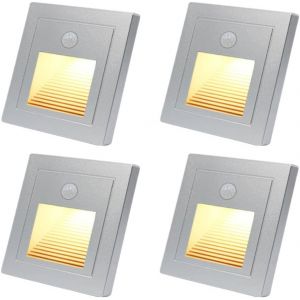 4pcs Led Spot Mural Encastré 1,5w Avec Détecteur De Mouvement, Applique Murale D'escalier Éclairage Étape Lumière Lampe 3000k Blanc Chaud, Plastique Encastré Lumière Escalier 230v Intérieur, Argent - Neuf