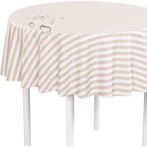 Sjzg-Nappe Lavable Au M&egrave;tre 140 Cm Ronde (Bord Coup&eacute;) &Agrave; Rayures Roses U2013 Toile Cir&eacute;e Imperm&eacute;able Id&eacute;ale Comme Nappe Ou Chemin De Table Pour Bancs De Bi&egrave;re - Neuf