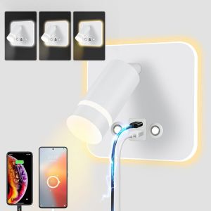 Subzonal-Lampe De Lecture Murale Led Applique Tactile 3 Temp&eacute;rature De Couleur 12w Port De Charge Usb 350 &deg; Lit Pivotant Lampe De Lecture Salon Chambre &Agrave; Coucher (Carr&eacute; Blanc) - Neuf