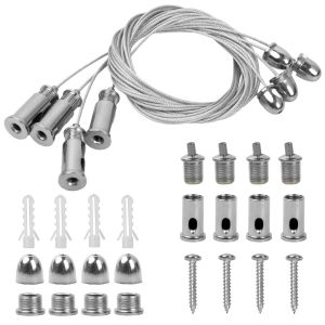 Kal-4 Pi&egrave;ces Cable Suspension Acier Inoxydable, 1,5mmx1m, Fils De Suspension Photoc&acirc;ble M&eacute;tallique De Goujon Plafond, Fil De Suspension R&eacute;glable Kit Pour Led Panneau, Plafonnier (1m) - Neuf