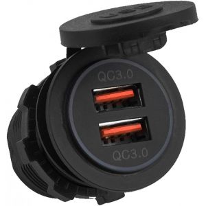 ERYI-Double Chargeur Usb, Chargeur Usb De Voiture, Double Charge Rapide Qc3.0 Double Prise De Chargeur Usb Avec Chargeur De Voiture Et Terminal Pour Bateau De Moto De Voiture 12/24V - Neuf