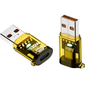 TRAHOO-Adaptateur USB 3.2 vers USB C 10 Gbps, USB m&acirc;le vers USB type C femelle OTG PD 120 W Charge rapide avec affichage LED intelligent pour iPhone, MacBook, ordinateur portable, chargeur (2 pi&egrave;ces - Neuf