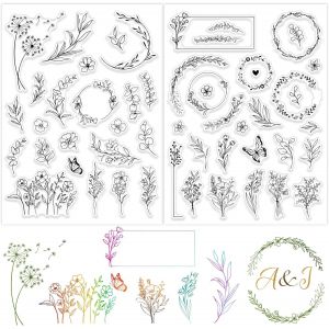2feuilles Tampons Transparents Feuille Fleur Plantes Papillon Couronne Tampons &Agrave; Imprimer D&eacute;coration Scrapbooking Diy Artisanat Cartes Album Photo Pour No&euml;l Nouvel An F&ecirc;te Anniversaire - Neuf