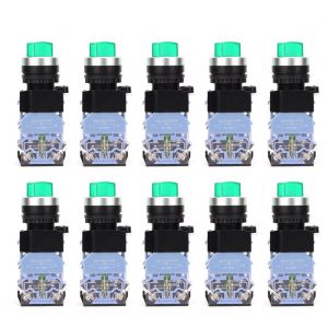 Lot de 10 interrupteurs a bouton autobloquants BEM38-11XD/21, 22 mm, avec voyant lumineux, 220 V (voyant vert) - Neuf