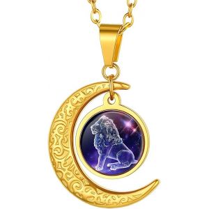 Trahoo-Collier Astrologique Bélier Plaqué Or Chaîne 50+5cm Pendentif Lune Et Plaque Doré Bijou Tendance Pour Femme Jeune Fille - Neuf
