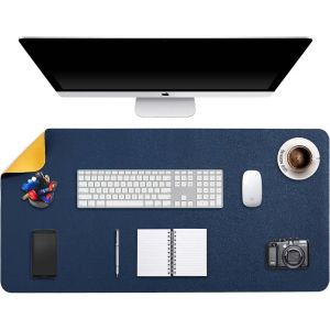 Tapis De Souris Grand, Sous Main Bureau Xxl, Mouse Pad Mat Prolongé, Tapis De Portable, Tableau D'Écriture, Buvard De Bureau, Double Face Usage En Cuir Pu Étanche 90 X 43Cm(Bleu Foncé/Jaune) - Neuf