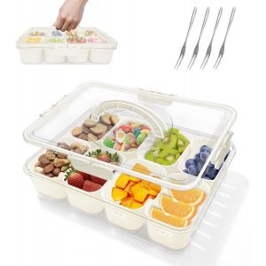 Snack Box 8 Compartiment, Boite A Gouter Avec Couvercle, Avec 4 Fourchettes En Acier Inoxydable Pour Snack ¿ Fruit, Boite Compartiment Alimentaire Pour Cuisine, Party, Pique-Niques - Neuf