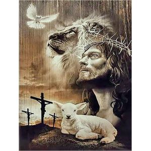 Oayew-Peinture Diamant 40 X 50 Cm J&eacute;sus-Christ J&eacute;sus Lion Colombe D'agneau Diamond Painting Croix J&eacute;sus Diamant Peinture Art Broderie Point De Croix Images Cadeau D&eacute;coration Murale - Neuf