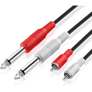 VornixorSarlshop-Paire de C&acirc;ble Dual Jack Mono 6,35 mm m&acirc;le vers Double connecteur d'interconnexion RCA Audio RCA m&acirc;le Y auxiliaire Audio qualit&eacute; Adaptateur raccordement - Longueur 4,5 m / 15 Pieds(N - Neuf
