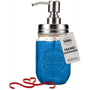 KAL-Distributeur De Savon/Liquide Mason Jar De Smiths, Distributeur De Savon En Verre Décoratif De 7,25 Po De Hauteur Avec Pompe, Couvercle Et Bec En Acier Inoxydable - Neuf