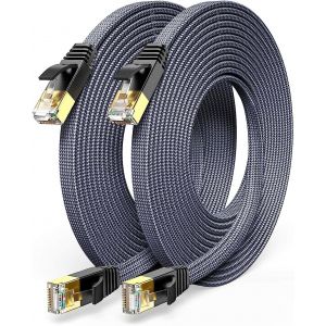 Cat7 Ethernet Cable 5 m 2PACK, High Speed Network 10Gbps 600MHz Flat Nylon Weave Patch Cable STP Ethernet Cable RJ45 Compatible with Router Modem Switch TV Box PC PS/4/5 - Neuf