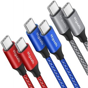 USB C to USB C Cable [3-Pack 1M] USB Type C Cable 60W Fast Charging Nylon for iPhone 15 Pro Max Samsung Galaxy S24 S23 S21 S20 S10 Note 20 A54 A34 - Neuf