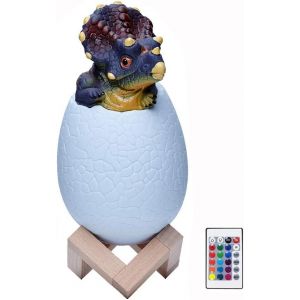 Lampe Dinosaure -Usb Rechargeable Veilleuse Enfant, 16 Couleurs Oeuf De Dinosaure Jouet Avec 4 Modes Et Base En Bois, Lampe 3d Dinosaure Cadeau Enfant - Neuf