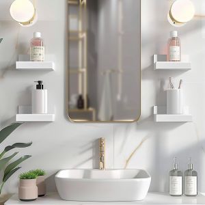 Tianyi-Petite Étagère Murale Pour Décoration De Salon, Lot De 4 Mini Étagères Flottantes Pour Affichage De Photos, Étagères Blanche Pour Chambre Et Bain, 2 Types D'installation (Adhésif Ou Vis) - Neuf