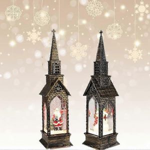 Pack de 2 de No&euml;l de l'Eau de la Lanterne de Paillettes, de No&euml;l LED Lanterne de Globe de Neige Int&eacute;rieure et Ext&eacute;rieure Vacances de No&euml;l, D&eacute;coration de la Maison (Sans Batterie)z - Neuf