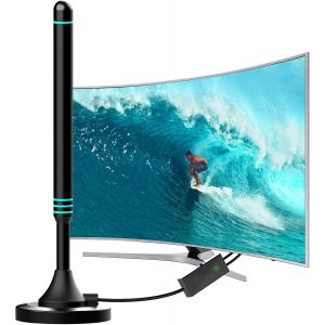 Antenne TV Int&eacute;rieure Antenne TNT HD Num&eacute;rique DVB-T/T2, Compatible VHF/UHF, Base Magn&eacute;tique Puissante, Facile &agrave; Installer pour Maison et Appartement, C&acirc;ble Coaxial 5m - Neuf