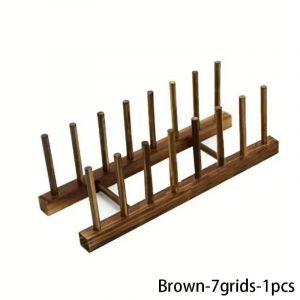 Support De Rangement Multifonctionnel,M&eacute;canisme De Rangement De Cuisine,Drainage De Vaisselle,Vaisselle En Bois,Support De S&eacute;chage,Accessoires De Cuisine.Brown-7Grids-1Pcs. - Neuf