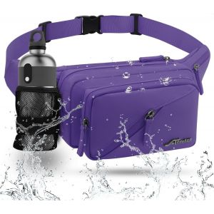 SJZG-Sac Banane Pour Femme Et Homme Imperm&eacute;able Sacoche Banane Avec Porte Bouteille, Grande Capacit&eacute; Ceinture R&eacute;glable Banane Homme Pour Balade Escalade Sport Fanny Pack Waist Pack (Violet) - Neuf