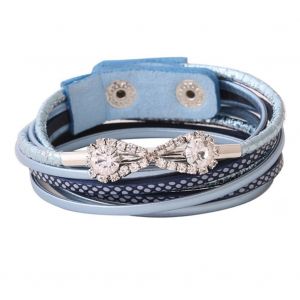 Bracelet Multicouches Pour Femme Avec Pendentif En Forme De Noud En Strass (Bleu Ciel) - Neuf