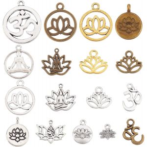 1 Boîte 68pcs Lotus Charms Yoga Charms Fleur De Lotus Charme Creux Om Yoga Chakra Energy Charm Plat Rond Charms Pour La Fabrication De Bijoux Charme Collier Bracelet Boucles D'oreilles Diy A - Neuf