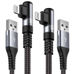 Eryi-Câble Iphone,Coudé 90 Degrés [2m/Lot De 2] Cable Chargeur Iphone Nylon Tressé Câble Charge Rapide Compatible Avec Iphone 14/13/12/11/Pro/X/Xs/Xr/8/8 Plus/7/7 Plus/6s/6s Plus/6/6 Plus/Se/5s - Neuf