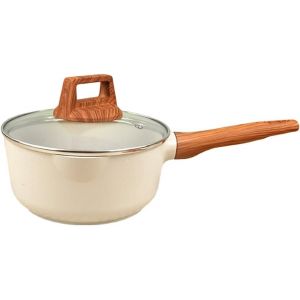 Letnerny-Casserole Antiadhésive De 18 Cm Avec Couvercle, Petite Casserole À Induction Avec Poignée Pour Cuisinière, Induction, Gaz, Non Toxique, Sans Pfoa (Beige, 1 Pièce) - Neuf