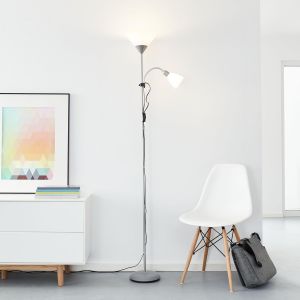 Plafonnier Avec Bras De Lecture Réglable & Interrupteur À Bascule | 1,8 M De Hauteur | Lampadaire Décoratif | Lampe De Lecture Avec 1x Douille E27 & 1x Douille E14 | En Aluminium/Plastique En - Neuf
