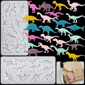 Lot De 2 Moule Dinosaure Resine Epoxy Moulage Moules En Silicone Animal 3d Pour Couler La R&eacute;sine Moule De Coul&eacute;e Bijoux Pour Bricolage Pendentif Bracelet Porte-Cl&eacute;s - Neuf