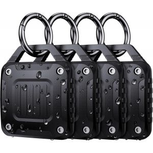 VornixorSarlshop-Lot de 4 porte-&eacute;tiquettes Air Tracker pour Apple Airtag, &eacute;tui de protection &eacute;tanche IPX8 avec porte-cl&eacute;s en m&eacute;tal, housse en tissu noir pour collier d'animal domestique, bagages, cl&eacute; - Neuf