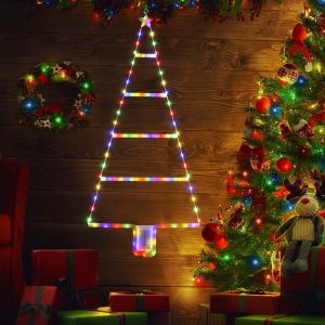 Kal-Lumiere Noel Exterieur, 81cm Led Échelle Guirlande Lumineuse Pile Avec Minuterie, 8 Modes, Étanche Échelle Guirlande Lumineuse Sapin De Noel Pour Intérieur Fenêtre Decoration Noel (Coloré) - Neuf