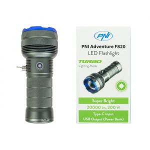 Lampe Torche Pni Adventure F820 200 W, 3 Niveaux D'éclairage + Turbo, 20 000 Lm, 350 M, 2600 Mah, Ipx7, Power Bank - Neuf