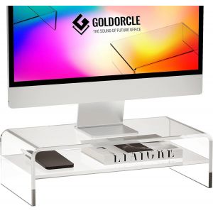 Support De Moniteur En Acrylique Transparent &Agrave; 2 Niveaux Pour Ordinateur Portable, Pc, Imprimante, Plateau De Rangement Pour Ordinateur Portable - Neuf