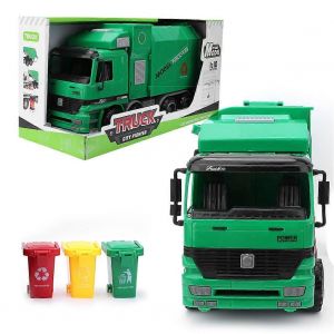 Children Simulation Inertia Garbage Truck with 3 Trash Cans Car Model Kid Toy - Neuf