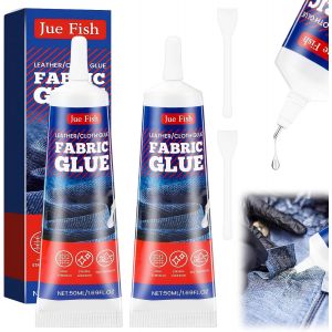 Fabric Glue Lot de 2 tubes de colle textile lavable en machine 75 ml Pour textiles, tissus, coton, cuir, jeans, transparent - Neuf