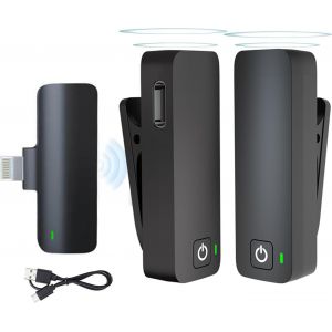 Micro Cravate sans Fil pour iOS avec 2 Microphones Plug-Play Wireless Mic pour i-Phone et i-Pad Professionnel R&eacute;duction Active du Bruit pour Vlog Interview Enregistrement Live Stream - Neuf