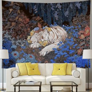 Tapisserie Murale Bohème Mandala Tigre Blanc 200 X 150 Cm - Neuf