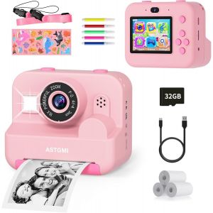 KALANKA-Appareil Photo Enfant, Appareil Photo Instantané 2.4"" Écran avec Papier d'impression et Carte 32GB, Mode Video et Selfie, Jouet Cadeau pour Filles Garçons Enfant de 3-14 Ans(Rose) - Neuf