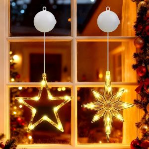 Jgd-D&eacute;coration De No&euml;l Int&eacute;rieure - &Eacute;toile - &Eacute;clairage De Fen&ecirc;tre - Led - &Eacute;toile - &Eacute;clairage De Fen&ecirc;tre - Avec Minuterie &Agrave; Piles - Ventouses - Guirlande Lumineuse De Fen&ecirc;tre (Blanc Chaud) - Neuf