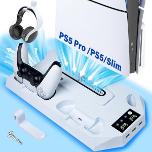Support PS5/PS5 Pro avec Ventilateur de Refroidissement et Chargeur Manette PS5, Ventilateur PS5 avec T&eacute;l&eacute;commande pour PS5/PS5 Pro/ps5 Slim Disc & Digital - Neuf