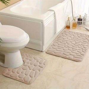 Kal-Tapis De Bain Ensemble Lot De 3 Tapis De Salle De Bain Solides Tapis De Toilette Absorbants En Polaire Corail Doux Antidérapant Chameau 50 * 80cm+U50*40cm - Neuf