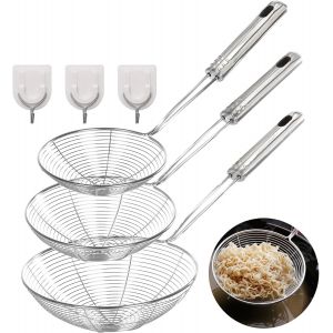 Kal-Écumoire Avec,3pcs Louche Passoire Cuisine, 3 Crochets,12cm/14cm/16cm Professionnels Fil D'acier Passoire Et Ecumoire Inox Ou Huile Cuillère Ajourée Pour Résidus De Filtre, Food Passoire Louche - Neuf